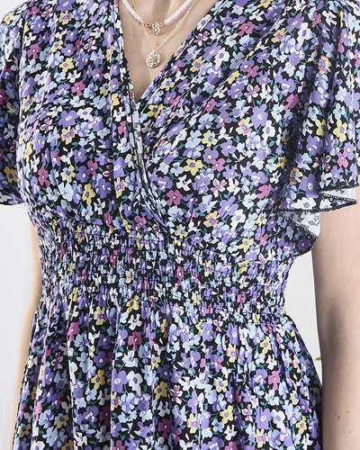 Robe longue noire à fleurs violettes pour femme - Vêtements