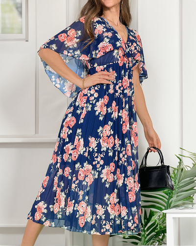 Royalfashion Robe midi florale plissée pour femme