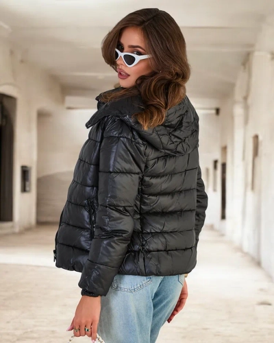 Royalfashion Veste matelassée noire à capuche pour femme