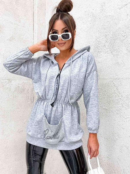 Royalfashion Sweat femme gris clair avec zircons