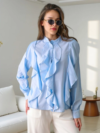 Chemise en coton Royalfashion décorée de volants et boutonnée