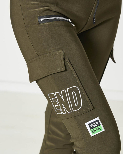 Pantalon de combat pour femme avec inscription en vert foncé- Vêtements