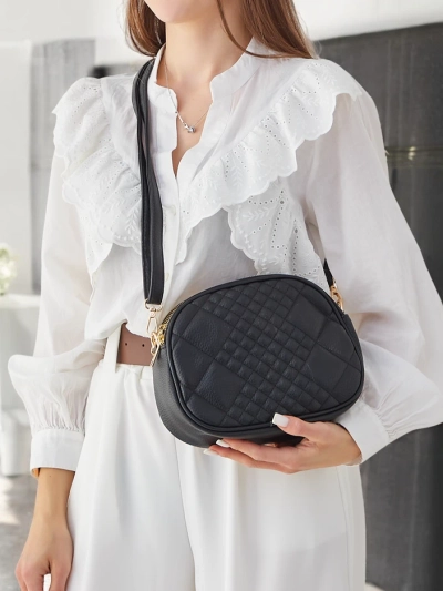 Royalfashion Petit sac à main ovale pour femmes en cuir éco.
