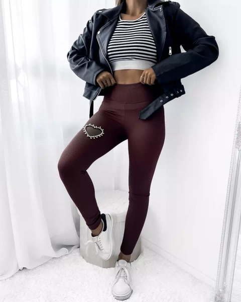 Leggings femme marron avec cœur - Vêtements