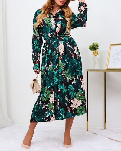 Royalfashion Robe longue à motifs noirs et verts pour femme