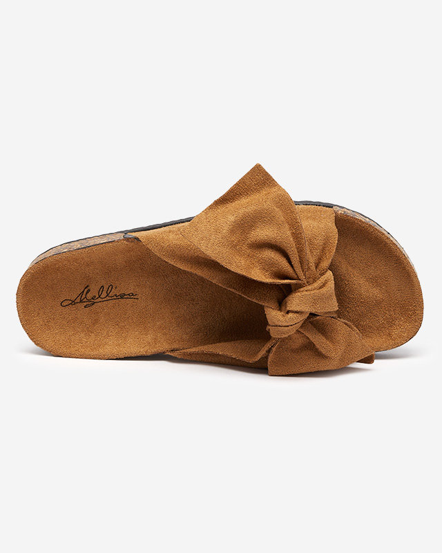 OUTLET Chaussons femme en éco-daim avec nœud camel Xeria - Footwear