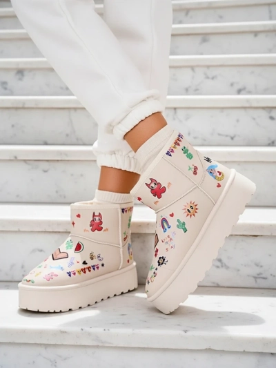 Royalfashion Des bottes de neige courtes pour femmes avec des autocollants Hanaga