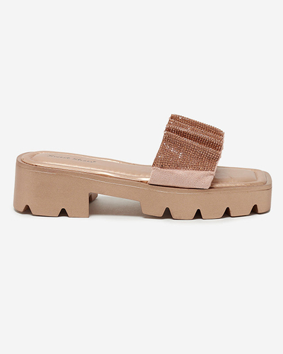 Pantoufles dorées pour femmes avec zircons cubiques Emkoy - Footwear