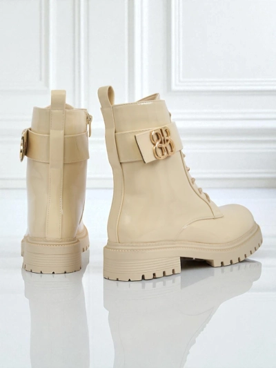 Bottines beiges Ariadne en cuir écologique avec fermeture éclair, bout rond et élégant