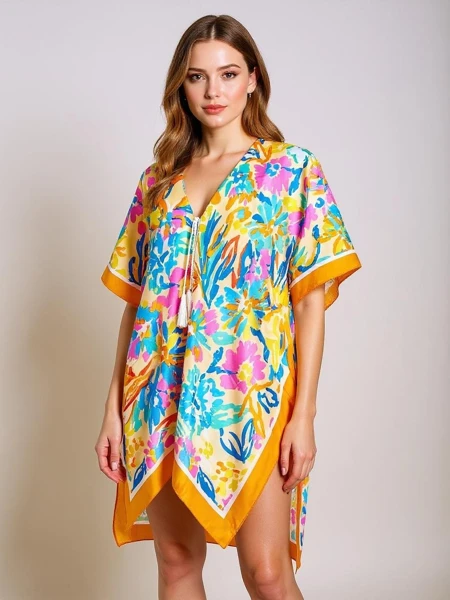 Paréo jusqu'aux genoux Royalfashion Callista – robe de plage multicolore avec décolleté en V