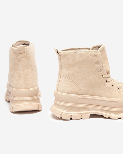 OUTLET Bottines femme beiges à lacets et talon plat Wertika - Souliers