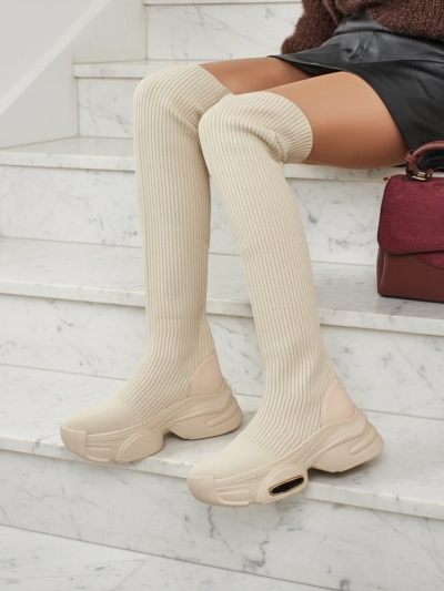 Longues bottes à enfiler pour femmes à semelle épaisse Ravmora