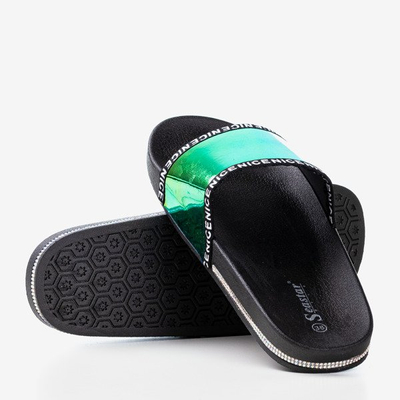 Pantoufles noires avec bande jaune holographique Rinata - Footwear
