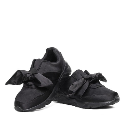 Czarne, satynowe sportowe obuwie z kokardką Mabel- Obuwie