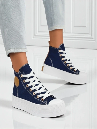 Adelina Capri Baskets pour Femmes Bleu Marine sur Plateforme Plate de 4,5 cm