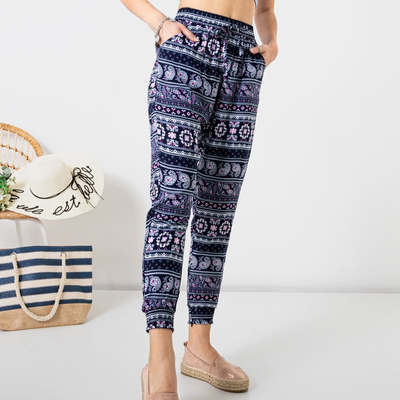 Pantalon femme en tissu bleu marine à motifs GRANDES TAILLES - Vêtements