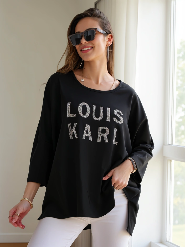 Blouse en viscose pour femme Royalfashion avec inscriptions en strass