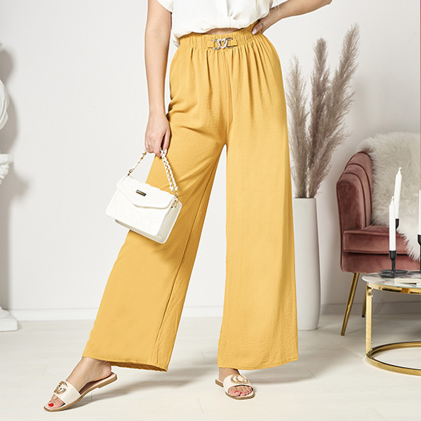 Pantalon palazzo large pour femme de couleur moutarde - Vêtements