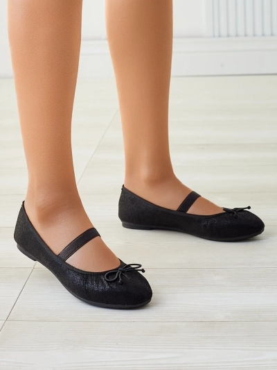 Royalfashion Ballerines brillantes pour femmes avec nœud et élastique Safte