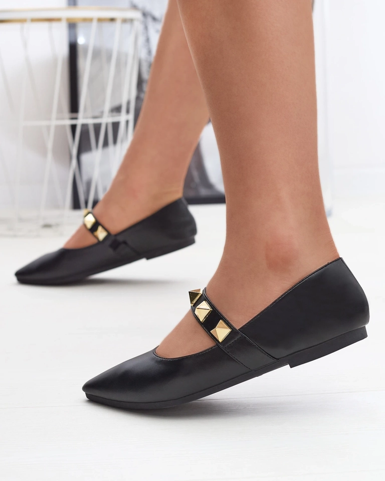 Ballerines noires à talon plat avec clous Dejika - Chaussures