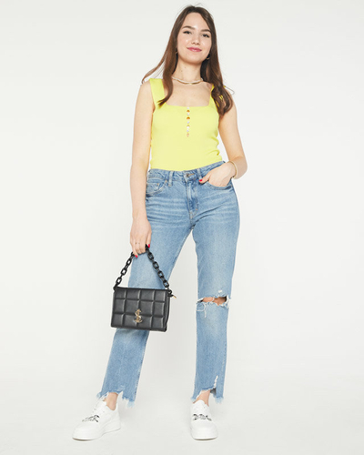 Top femme jaune avec boutons a'la zircons cubiques - Vêtements