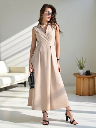 Robe sans manches Royalfashion pour femmes avec un col enrobé Bizness