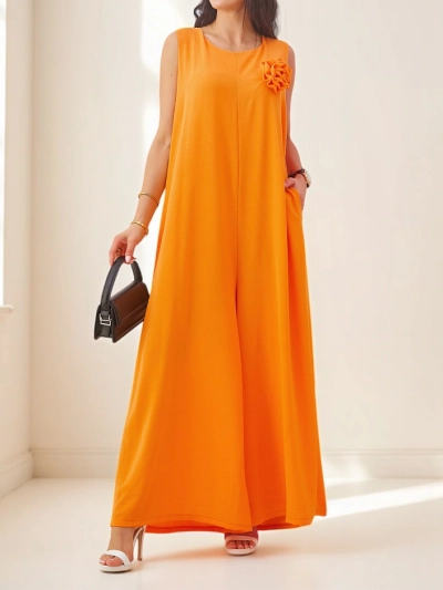 Combinaison Callisto Orange – Élégance Moderne en Viscose pour l'Été