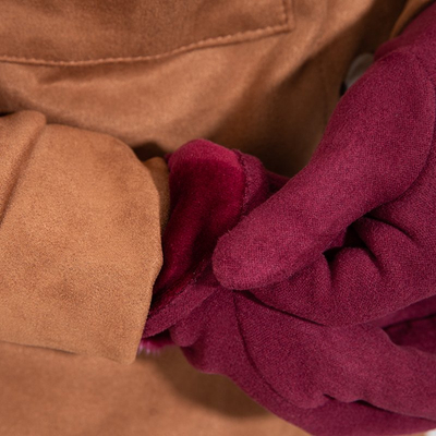 Gants femme bordeaux à pompon - Accessoires