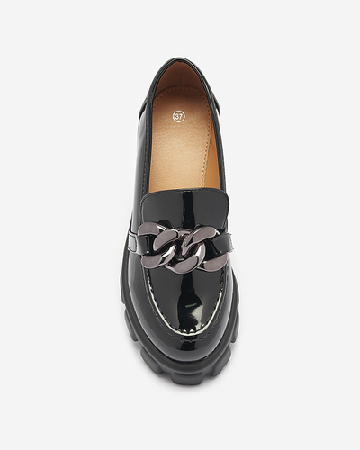 OUTLET Mocassins pour femmes en cuir écologique noir avec ornement Ivabos- Footwear