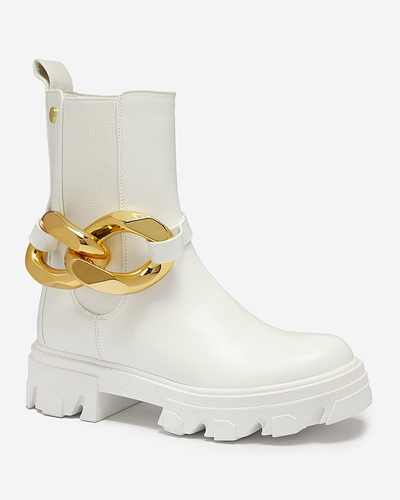 Bottes hautes blanches pour femmes avec embellissement doré Sygiena - Chaussures