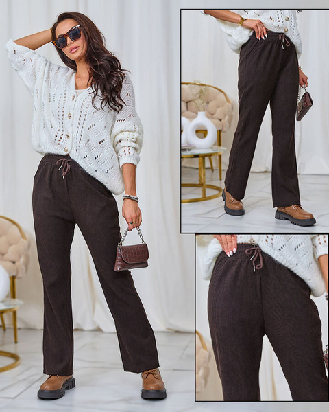 Royalfashion Pantalon femme en velours côtelé marron foncé