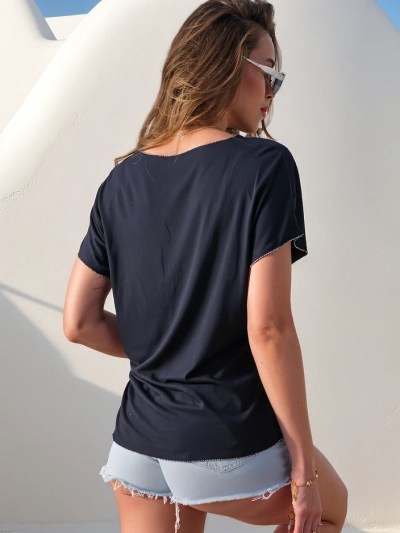 Blouse en viscose pour femmes avec manches courtes et finition pailletée