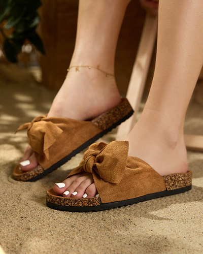 OUTLET Chaussons femme en éco-daim avec nœud camel Xeria - Footwear