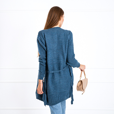 Cardigan bleu noué pour femme à rayures colorées - Vêtements