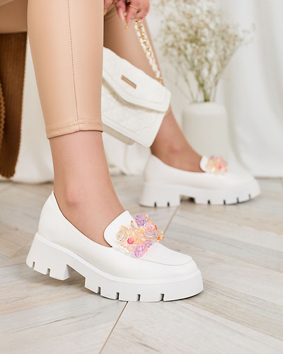 Royalfashion Mocassins pour femmes blancs avec cristaux colorés Crystal Glam