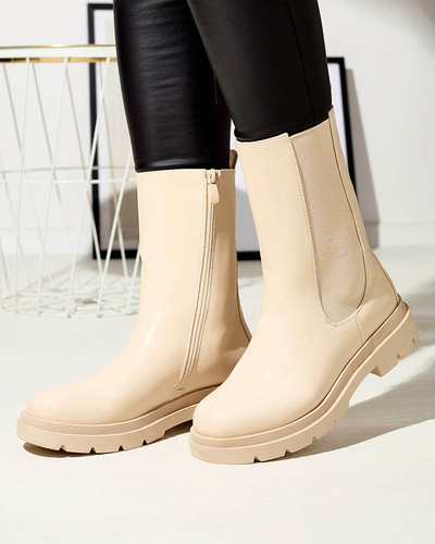 Beige bottes hautes pour femmes avec talon plat Vedesa - Vêtements