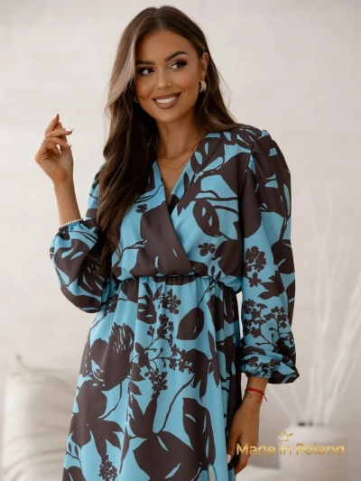 Robe Afrodyta Blu Oceano – midi bleue, manches longues, style classique