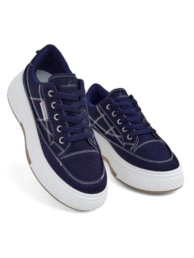 Baskets Callista pour femmes à plateforme, tissu bleu marine, printemps-été