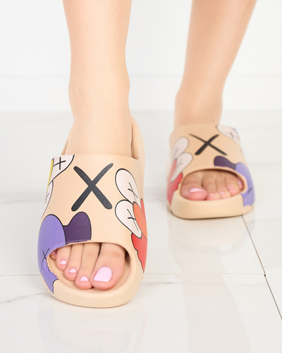 Chaussons pour femmes en caoutchouc beige avec imprimé Pfizz - Footwear