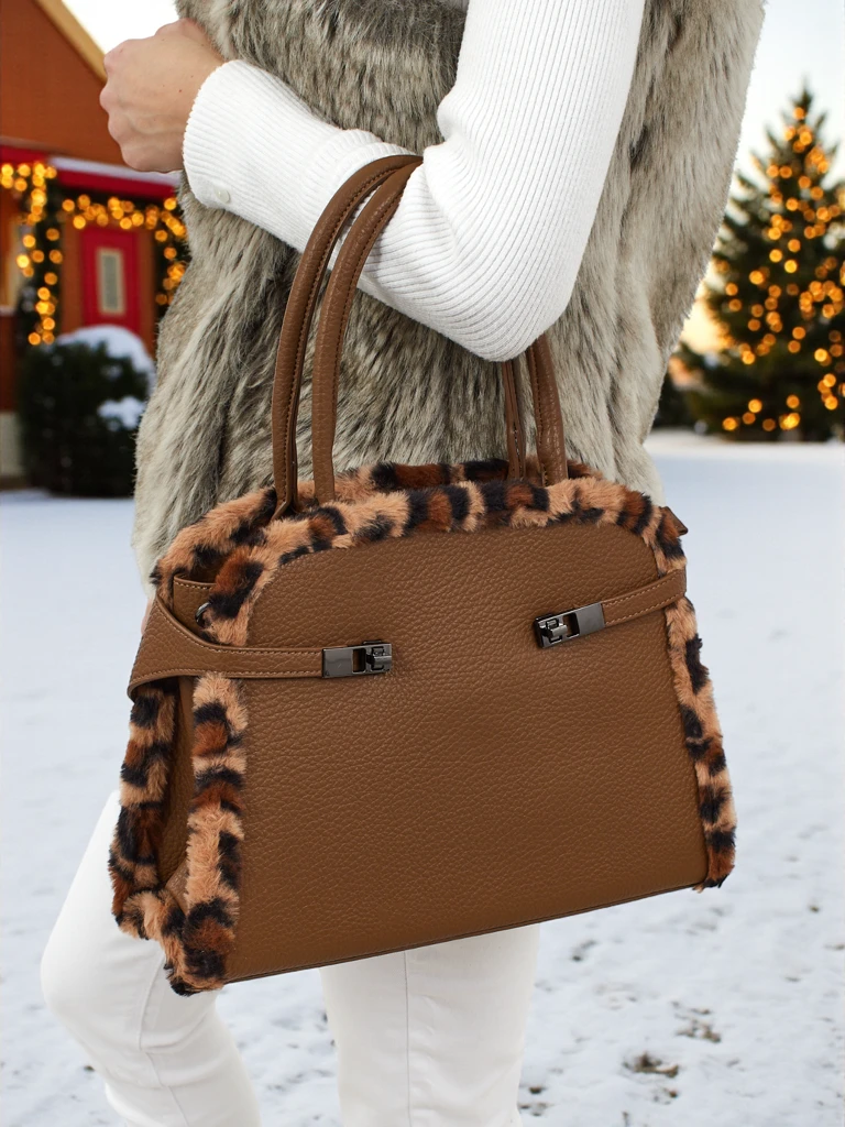 Petit sac à main pour femme en cuir écologique avec motif léopard Panthory