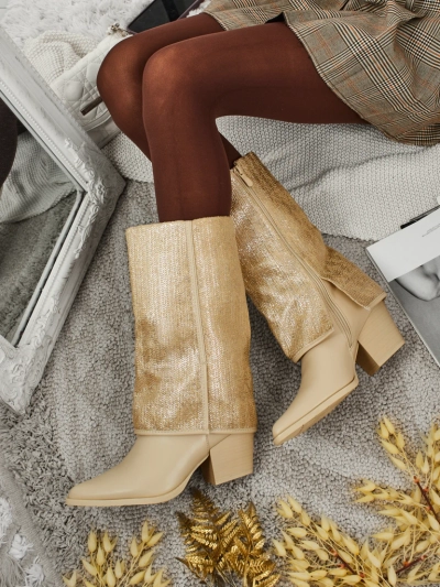 Bottines femme en cuir écologique à talons épais avec tige ornementale Virelia