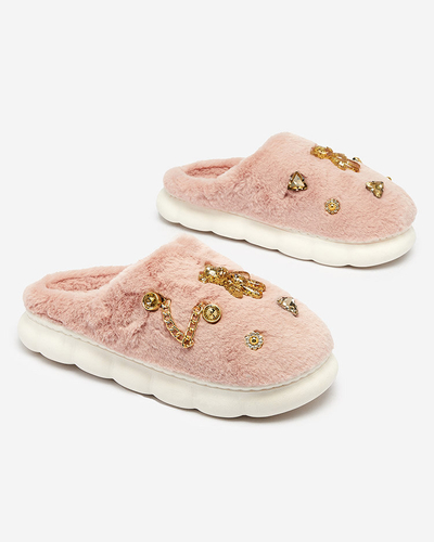 Royalfashion Chaussons en fourrure rose pour femme avec ornements Erserra