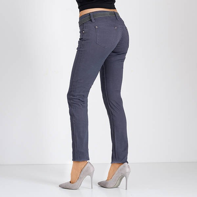 Pantalon en tissu gris / violet avec ceinture - Habillement