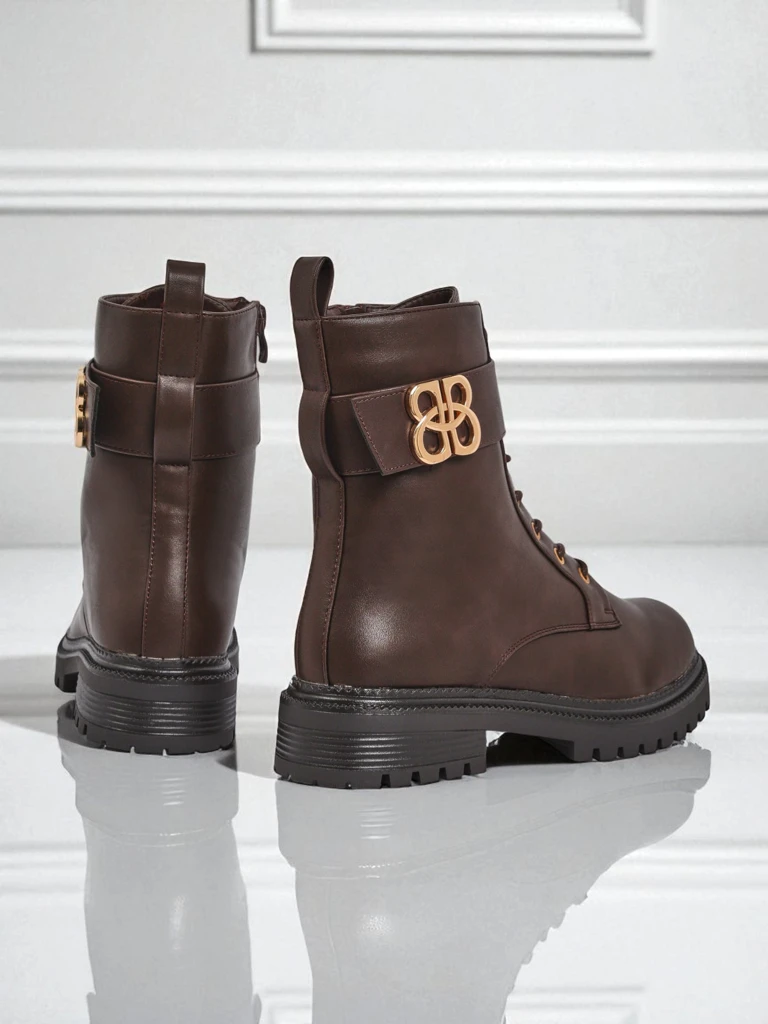 Bottines en cuir Castorina marron avec fermeture éclair, bout rond, cuir écologique