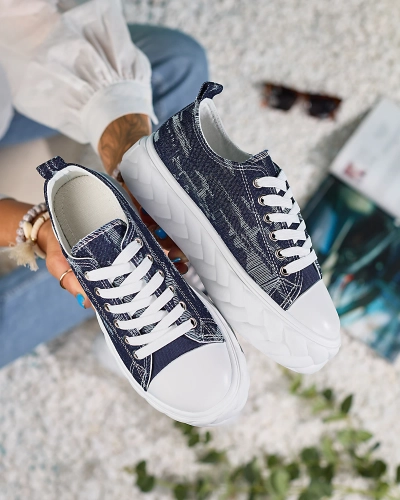Royalfashion Baskets en denim bleu marine pour femme avec frottement Nerolera