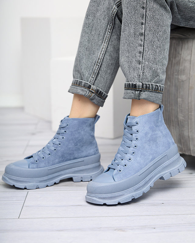 OUTLET Bottines à talon plat pour femme bleues à lacets Wertika - Chaussures