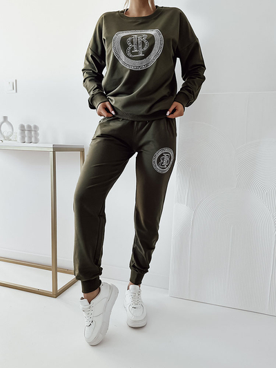 Royalfashion Ensemble de sweatshirt pour femme vert foncé avec zircons