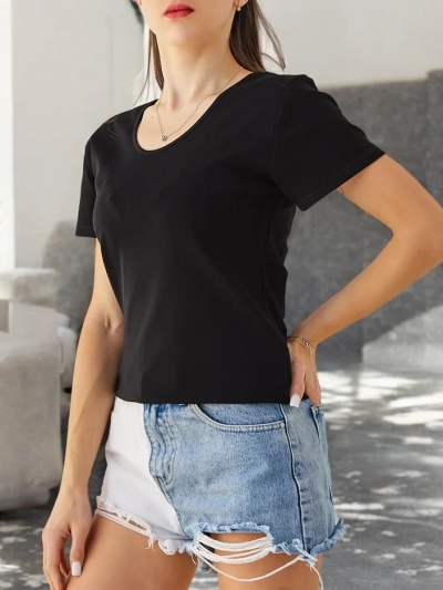 T-shirt en coton pour femmes Royalfashion avec dentelle dans le dos