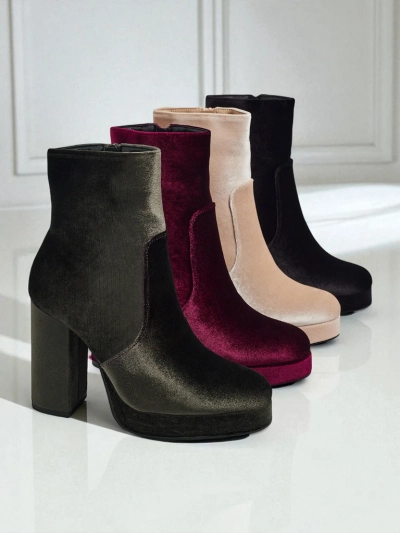 Bottines pour femmes à talons épais imitation velours Miss