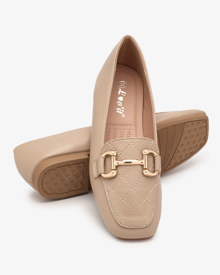 Royalfashion Mocassins matelassés pour femmes marron clair avec ornements dorés Wetifa